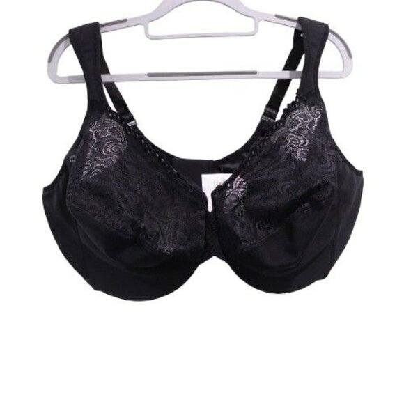NWOT Glamorise Low Cut Wonderwire Lace Bra Size 46H Black 1240 Padded Underwire - Picture 1 of 5